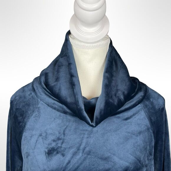 Evereve Blue Velvet‎ Funnel Cowl Neck Top Long Sleeve Cozy Pullover Medium - Picture 2 of 7